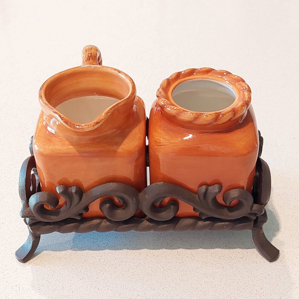 Artimino Earthenware Tuscan Countryside Vintage Terracotta Creamer & Sugar Set